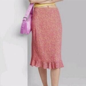 Wild Fable Floral Ruffle Hem Midi Skirt